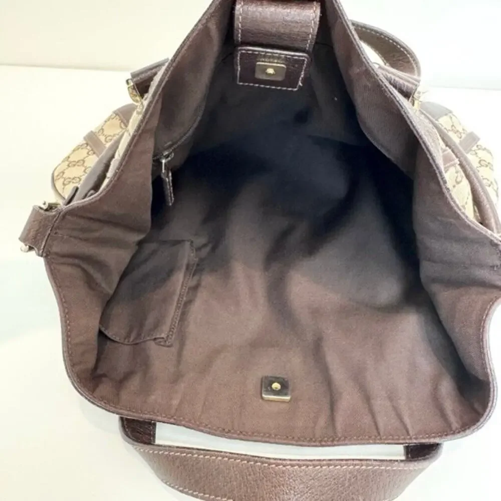 GUCCI Abbey GG Web Canvas Leather Brown Convertible Hobo Bag Tote Logo Handbag